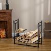 Outsunny Firewood Rack with Fireplace Tools, Indoor Outdoor Firewood Holder, Curved Bottom with 2 Tiers for Fireplace, Wood Stove, Hearth or Fire Pit,