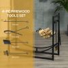 Outsunny Firewood Rack with Fireplace Tools, Indoor Outdoor Firewood Holder, Curved Bottom with 2 Tiers for Fireplace, Wood Stove, Hearth or Fire Pit,
